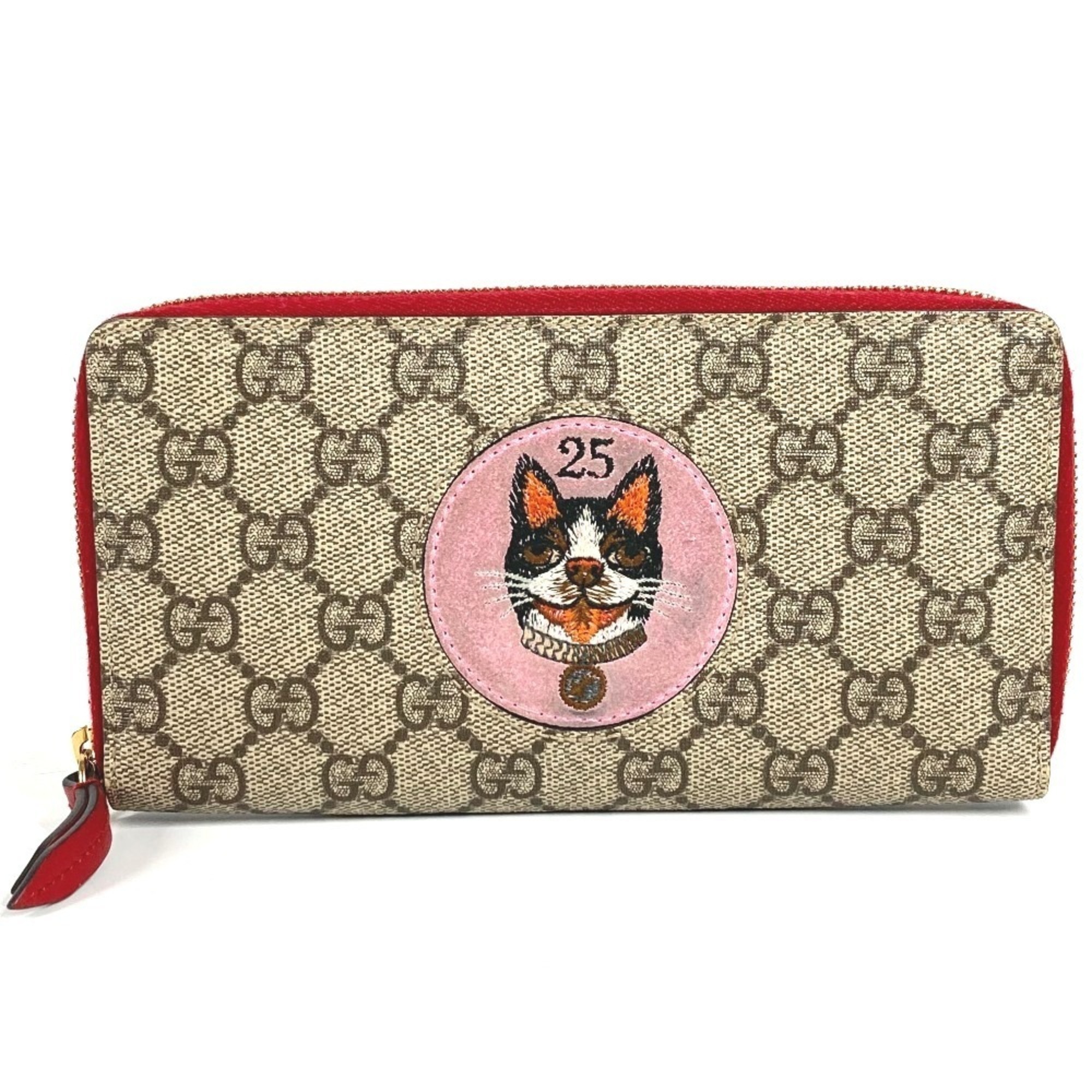 Gucci 506279 Gg Supreme Bosco Long Wallet, Round Zipper, Canvas, Men's/Women'...